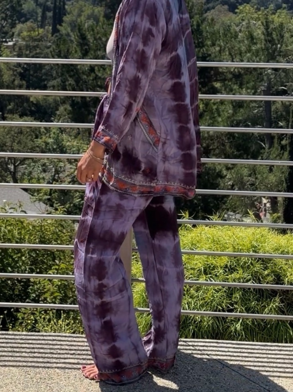 Sun Child 2PC silk Purple Tie-Dye Jacket & Pants Festival Coachella one size - Picture 7 of 11